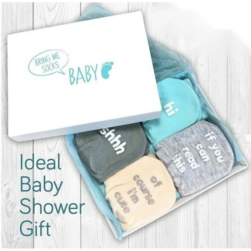 Baby Socks Gift Box Set 4 PAIR Unique Baby Shower Newborn Present Cute Quotes